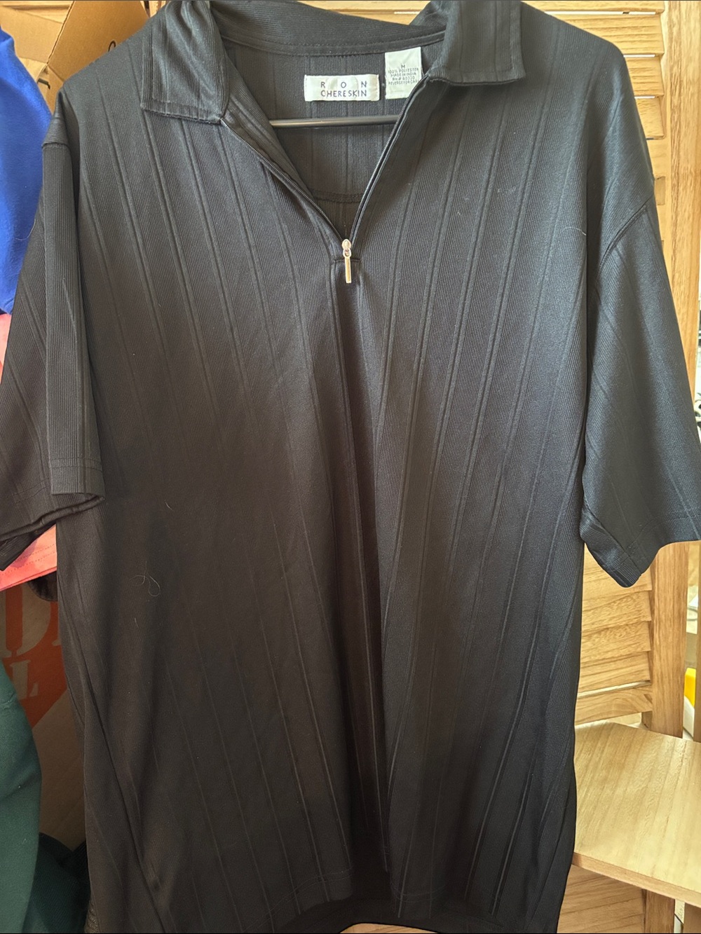 Ron Chereskin Black Short-Sleeve Zip Polo Shirt Medium